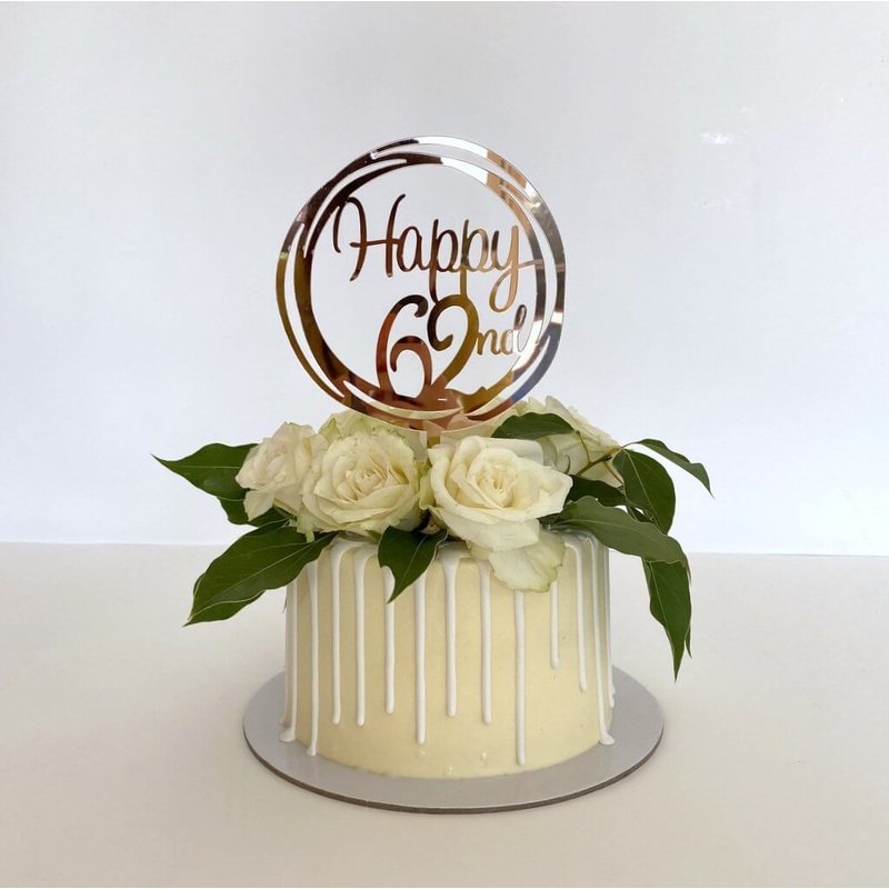 Acrylic Rose Gold Geometric 'Happy 62nd' Cake Topper