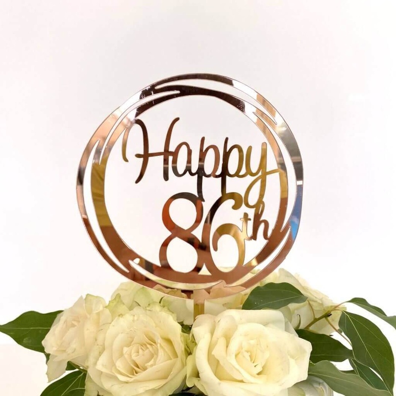 Acrylic Rose Gold Geometric 'Happy 86th' Cake Topper