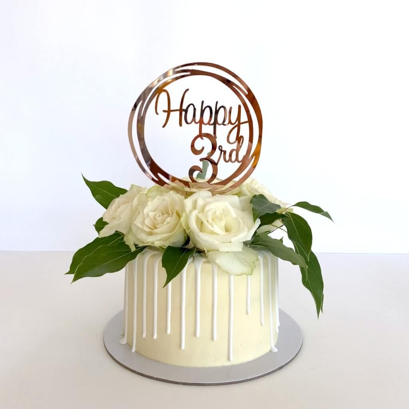 Acrylic Rose Gold 'Happy 3rd' Birthday Cake Topper