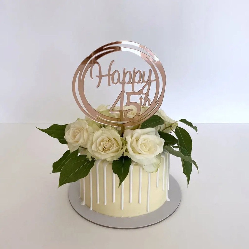 Acrylic Rose Gold 'Happy 45th' Geometric Cake Topper