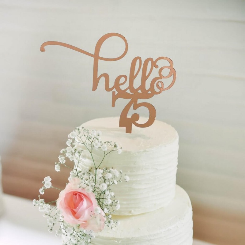 Acrylic Rose Gold 'Hello 75' Cake Topper