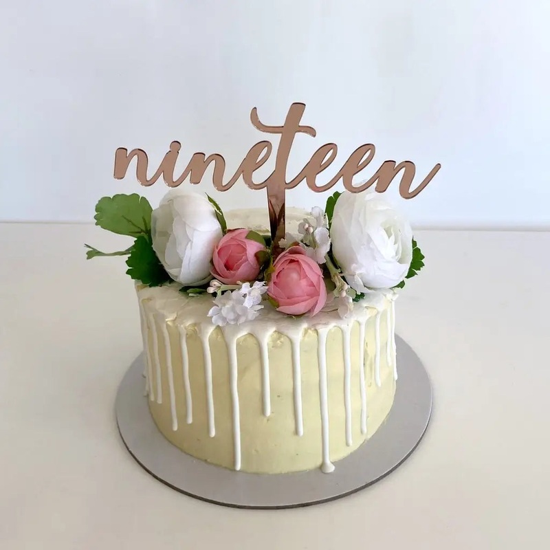 Acrylic Rose Gold 'nineteen' Birthday Cake Topper