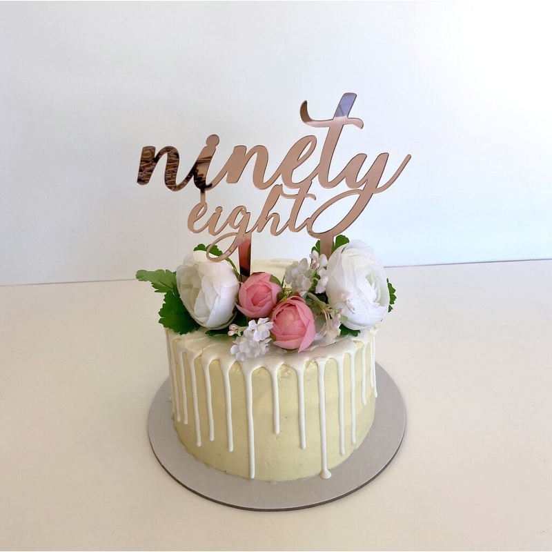 Acrylic Rose Gold 'ninety eight' Cake Topper