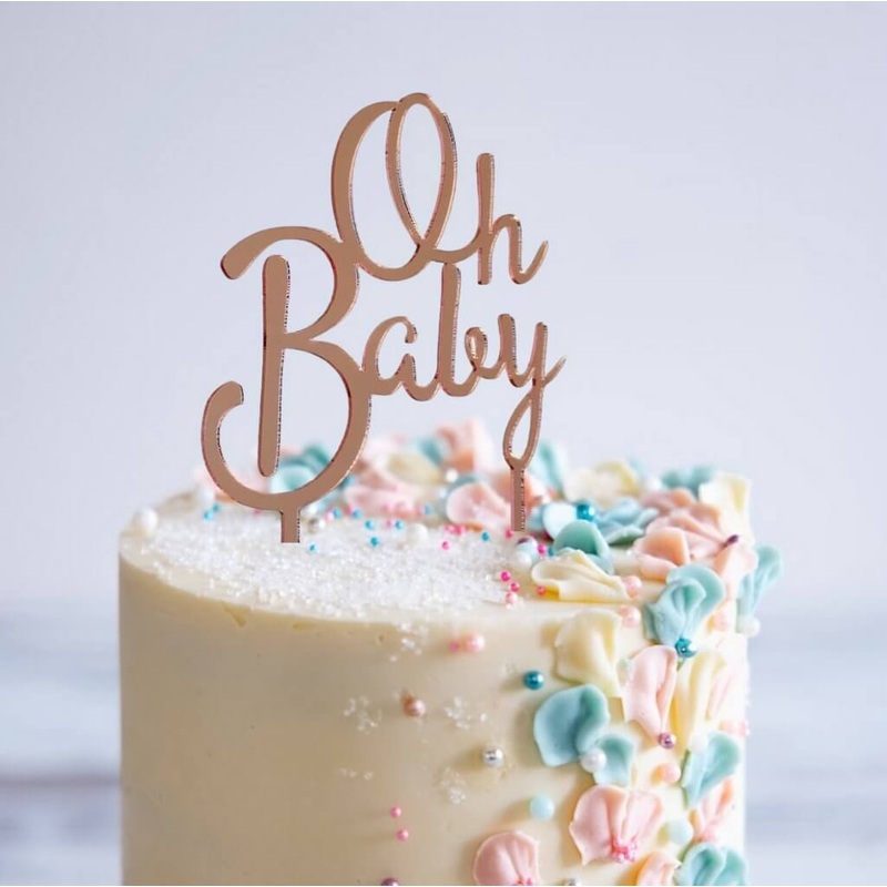 Acrylic Rose Gold 'Oh Baby' Cake Topper