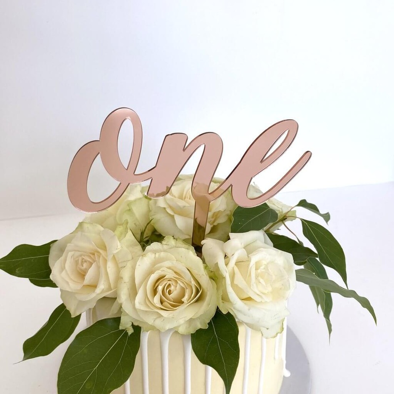 Acrylic Rose Gold 'One' Birthday Cake Topper