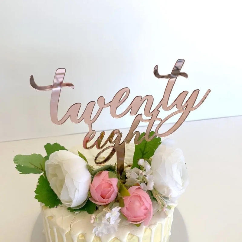 Acrylic Rose Gold 'twenty eight' Birthday Cake Topper