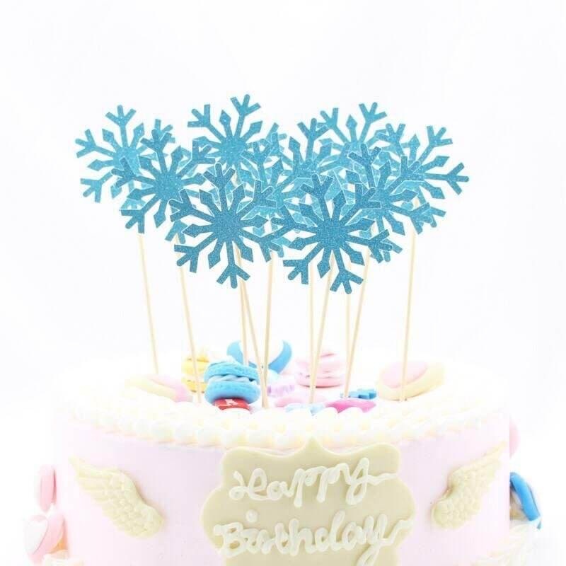 Blue Glitter Snowflake Paper Cupcake Topper 10 Pack