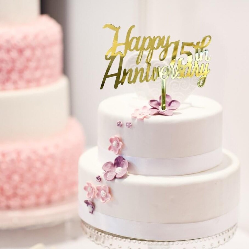 Gold Acrylic 'Happy 15th Anniversary' Cake Topper