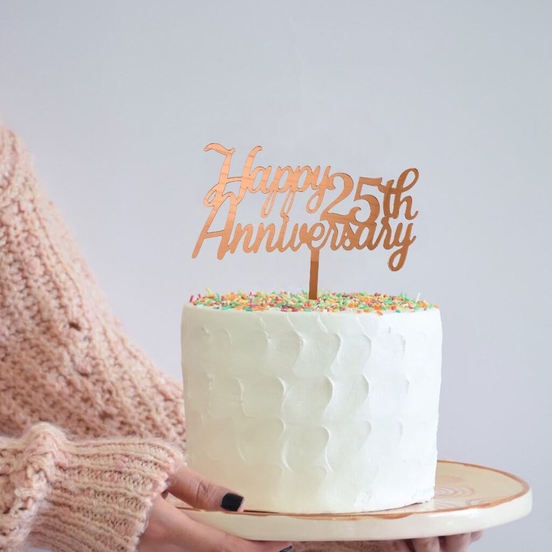 Rose Gold Acrylic 'Happy 25th Anniversary' Cake Topper
