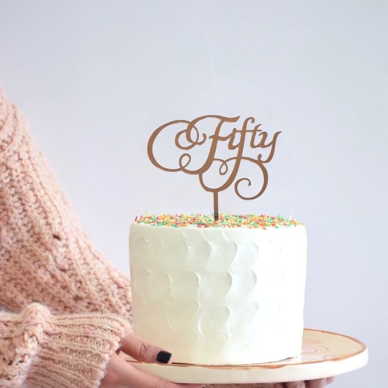 Rose Gold Mirror 'Fifty' Birthday Cake Topper