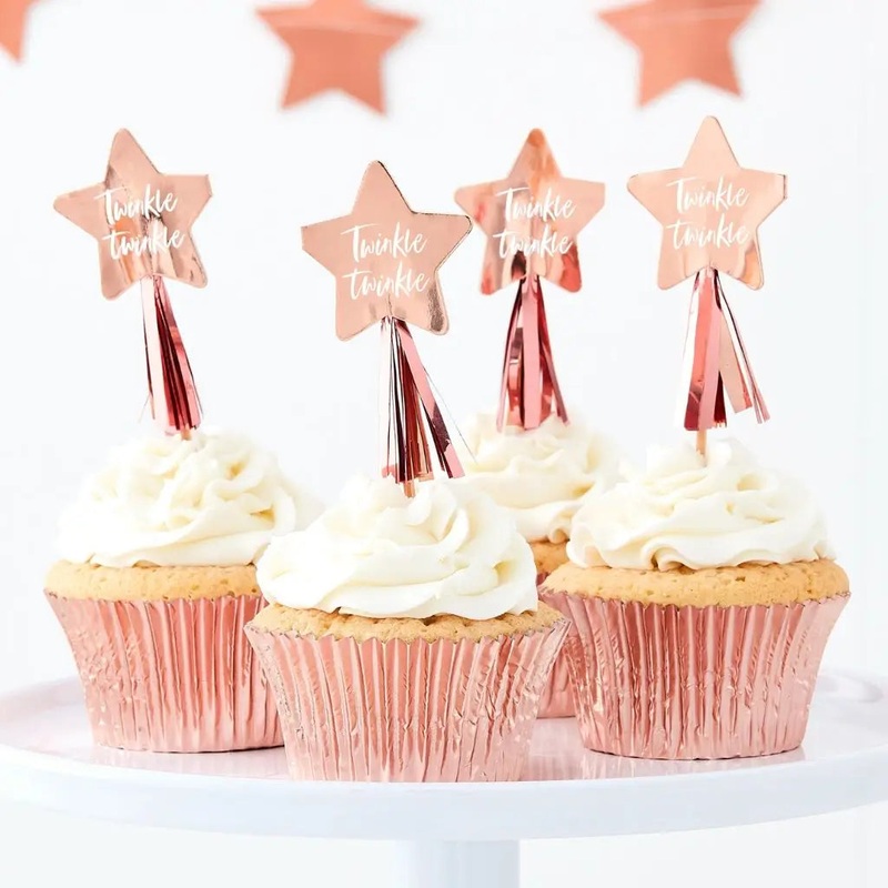 Rose Gold Twinkle Twinkle Star Cupcake Toppers 12pk