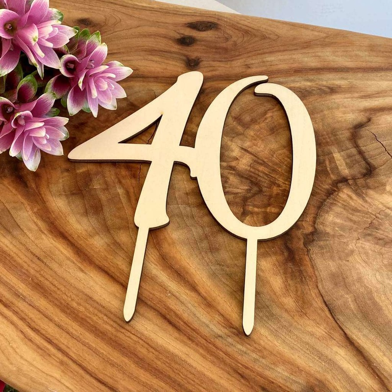 Wooden Age 40 Birthday Cake Topper