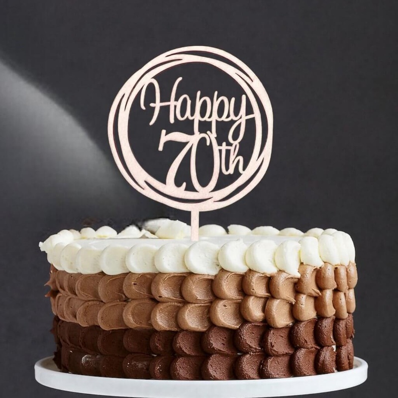 Wooden Geometric 'Happy 70th' Cake Topper