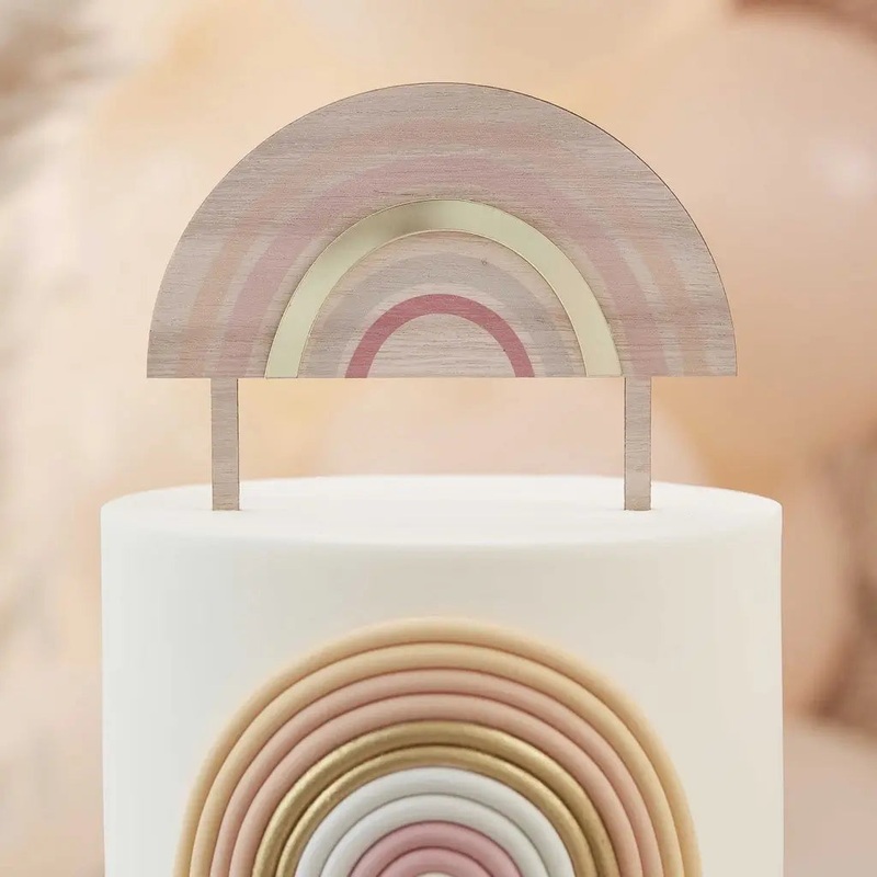 Wooden Retro Rainbow Cake Topper