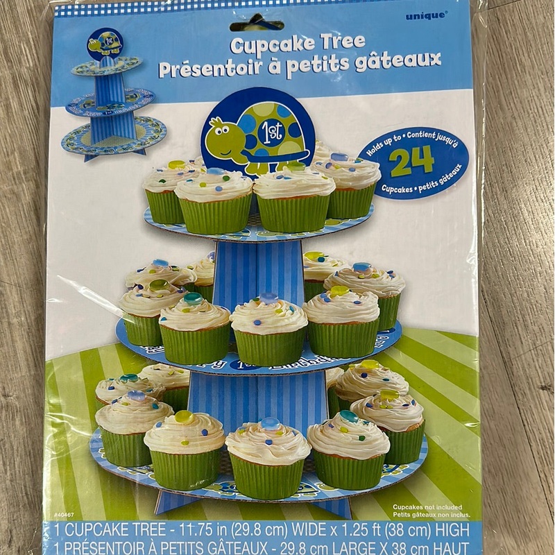 Blue 1st Birthday Cupcake tree Stand 3 tier