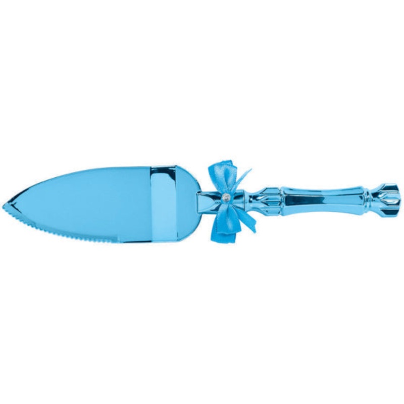 Cake Server/Slicer BLUE - Electroplated Plastic With BOW & GEM