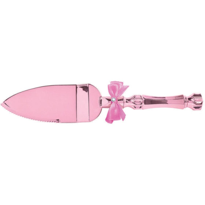 CAKE SERVER/SLICER PINK - ELECTROPLATED PLASTIC WITH BOW & GEM