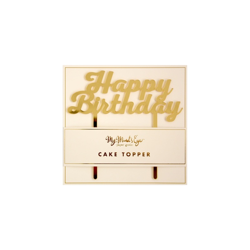 Happy Birthday Cake Topper - Gold