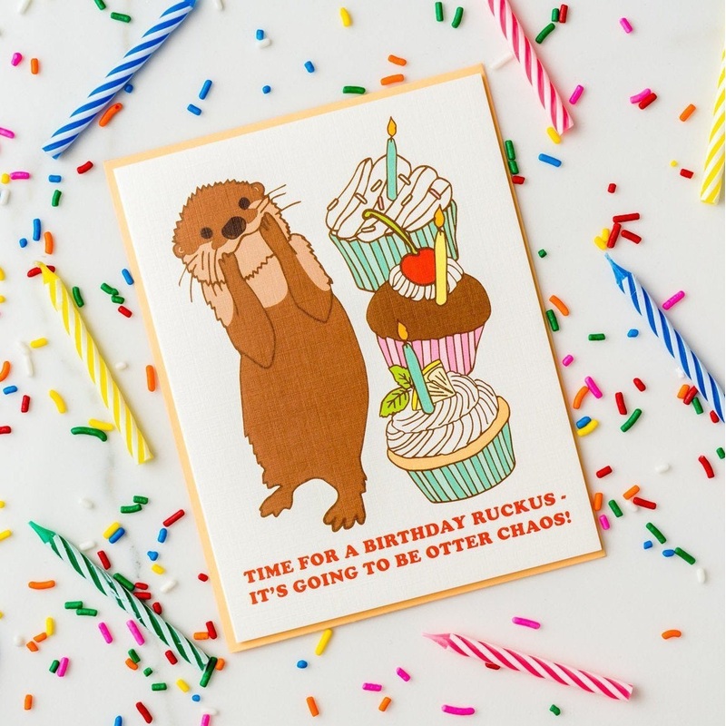Otter Chaos Birthday Ruckus & Cupcakes Greeting Card