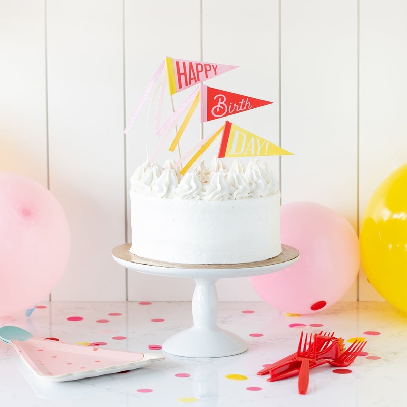 Pink and Yellow Happy Birthday Cake Topper