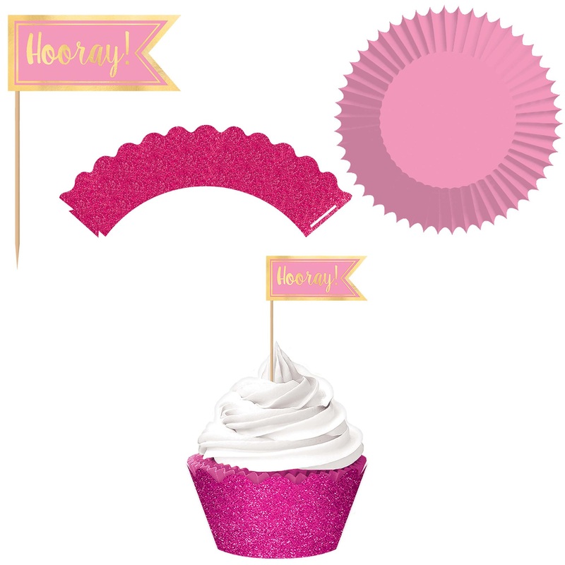 Pink Foil Hot-Stamp Cupcake Kit 24pcs