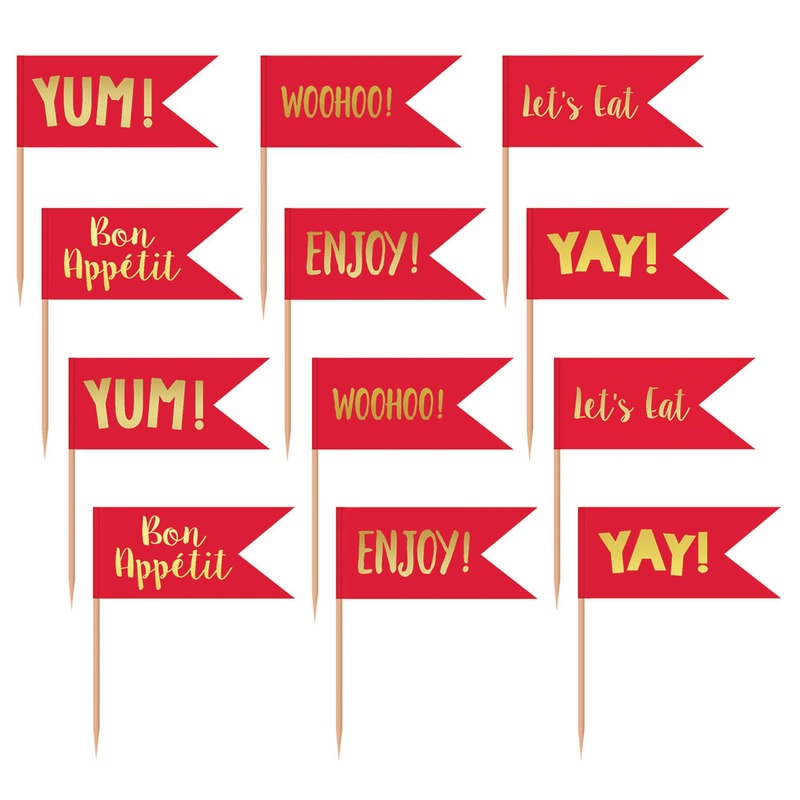 Red And Gold Cupcake Pick Toppers
