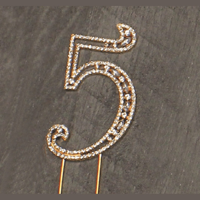#5 Rhinestone Gold Cake Topper 3.75