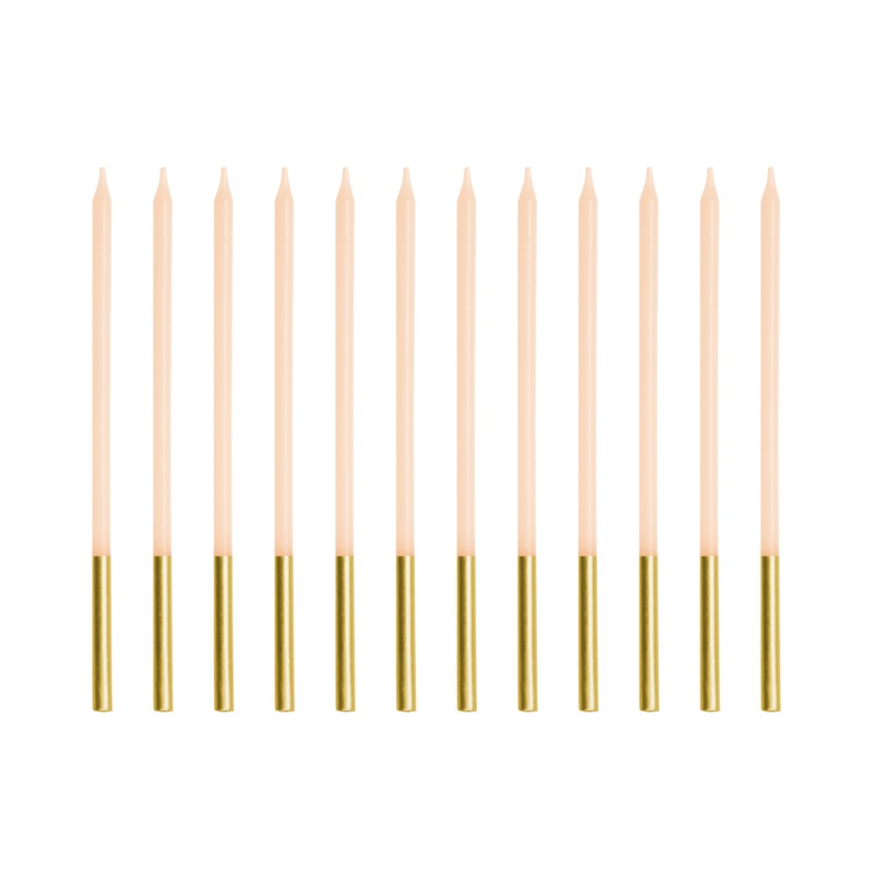 Beige Gold Tip Cake Candles x 12