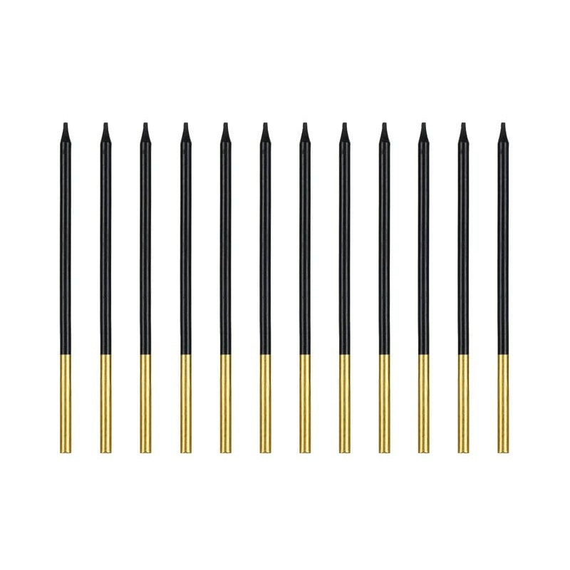 Black Gold Tip Cake Candles x 12