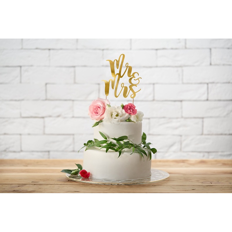 Cake Topper Mr & Mrs Gold