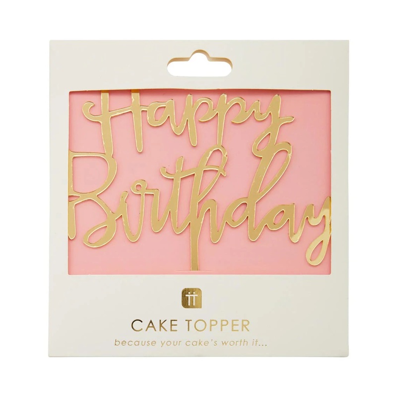 Happy Birthday gold mirror cake topper