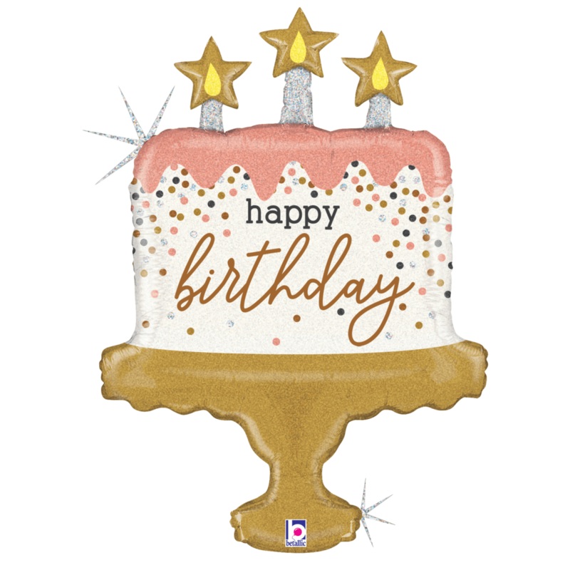 Happy Birthday Rose Gold Confetti Cake 32 Balloon