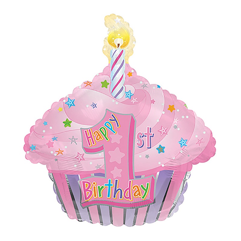 1st Birthday Girl Cupcake 22 Balloon