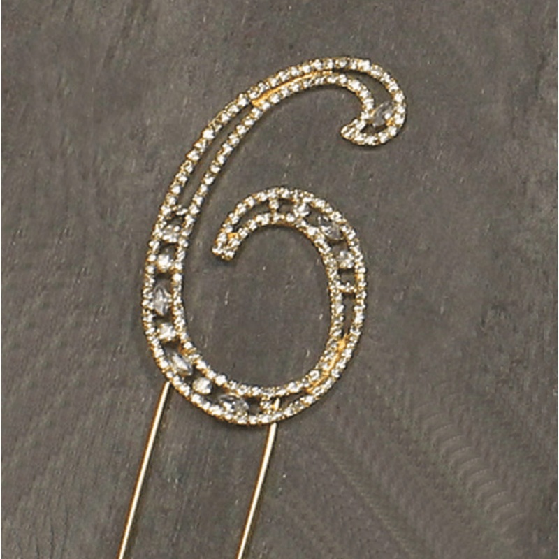 #6 Rhinestone Gold Cake Topper 3.75