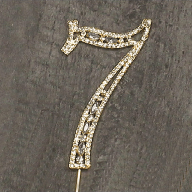 #7 Rhinestone Gold Cake Topper 3.75
