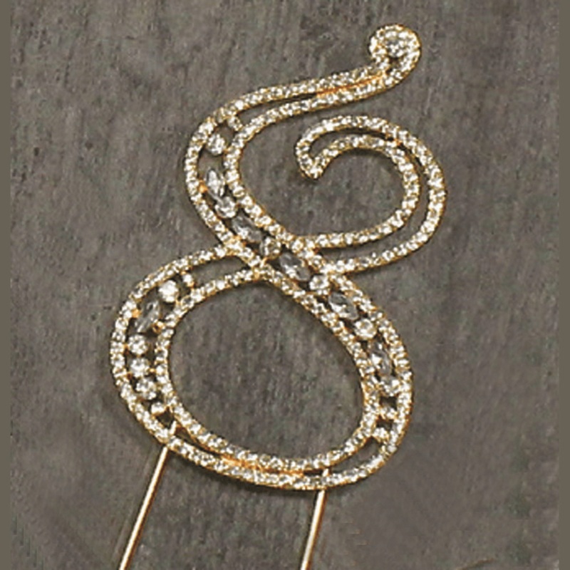 #8 Rhinestone Gold Cake Topper 3.75