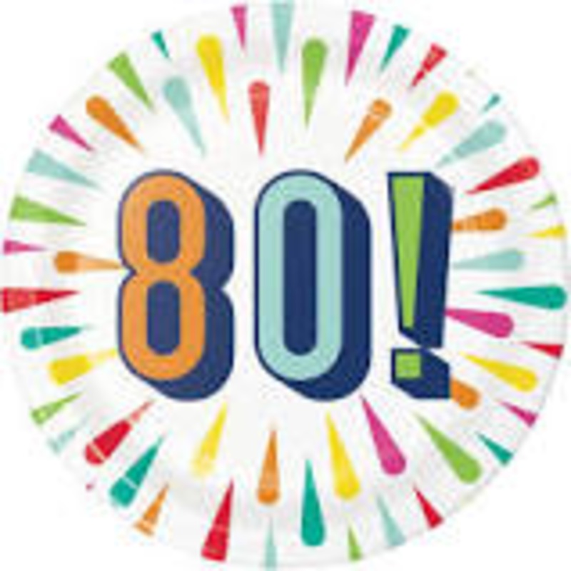 80TH CAKE PLATES -  BIRTHDAY BURST