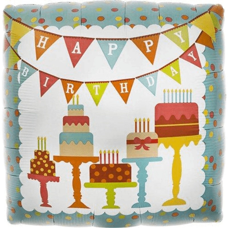 Happy Birthday Banner & Cakes 18 Foil Balloon