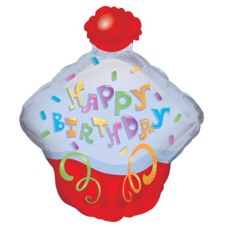Happy Birthday Cupcake 14" Balloon (requires heat-sealing)