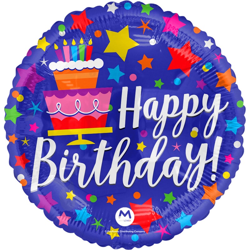 Happy Birthday Stars and Cake 30" Balloon