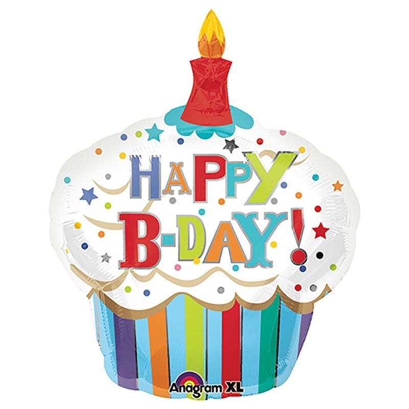 Happy Birthday Striped Cupcake 36 Balloon
