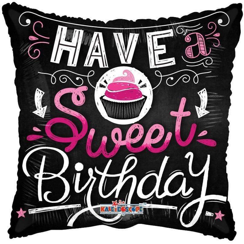 Have a Sweet Birthday Cupcake On Black 18 Balloon
