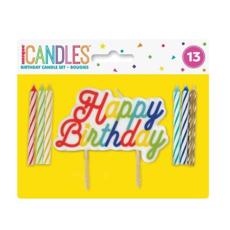 12 Spiral Candles With Rainbow Happy Birthday Cake Decoration
