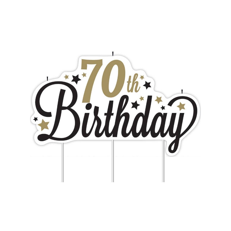 70th Birthday Gold and Black Birthday Cake Candle