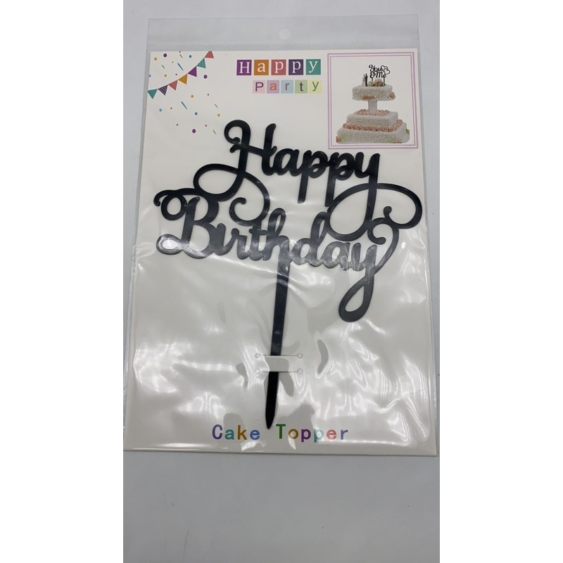 Acrylic Cake Topper Happy Birthday | Black