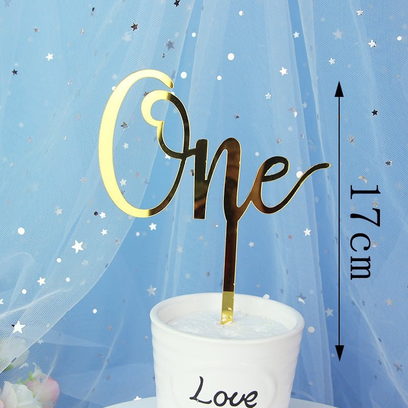 Acrylic Mirror Birthday Cake Topper - Metallic Gold One