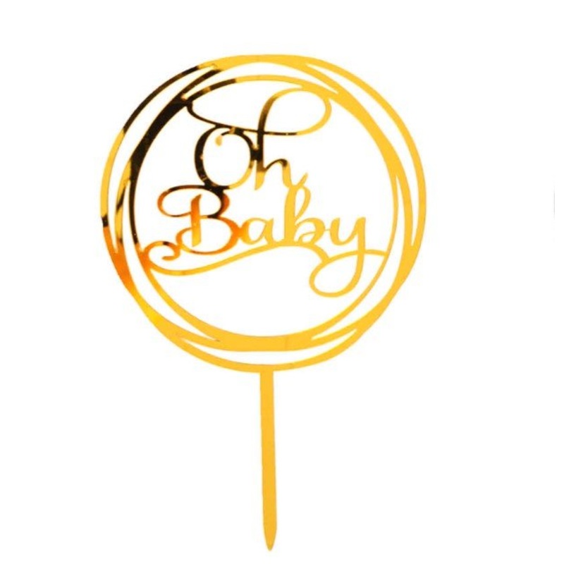 Gold Acrylic Mirror Baby Shower Cake Topper - Oh Baby