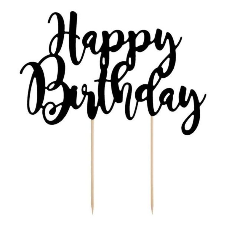 MATTE BLACK HAPPY BIRTHDAY CAKE TOPPER