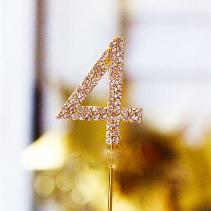 Metal Number Birthday Cake Topper with Crystal - Gold 4