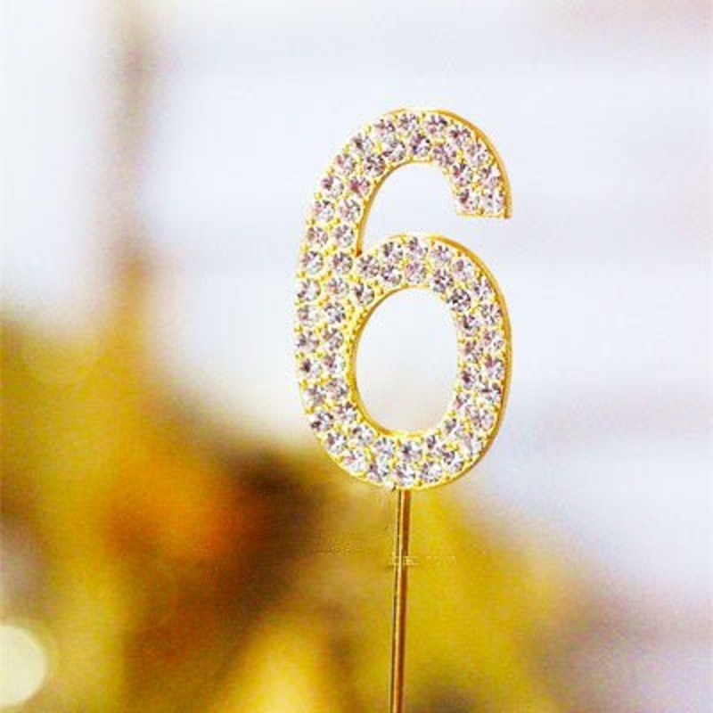 Metal Number Birthday Cake Topper with Crystal - Gold 6